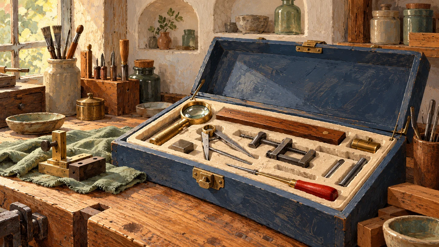 Different inspection tools share a fitted toolbox, each suited to a distinct task.