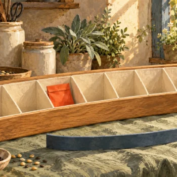 An unmarked seven-compartment organizer sits beside a movable grouping boundary.