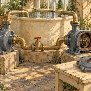 Two connected irrigation pumps allow one housing to be inspected while its partner remains intact.