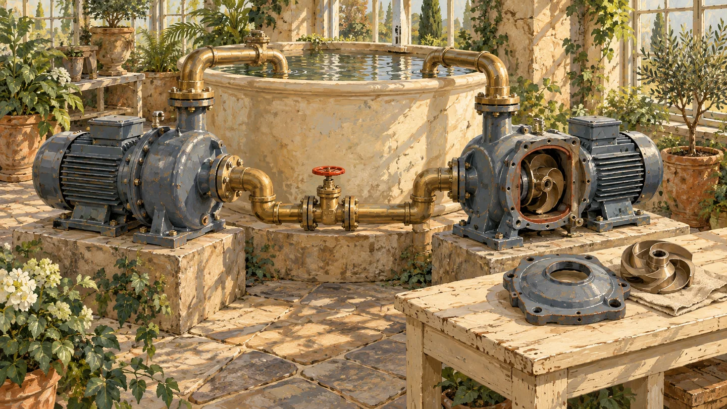 Two connected irrigation pumps allow one housing to be inspected while its partner remains intact.