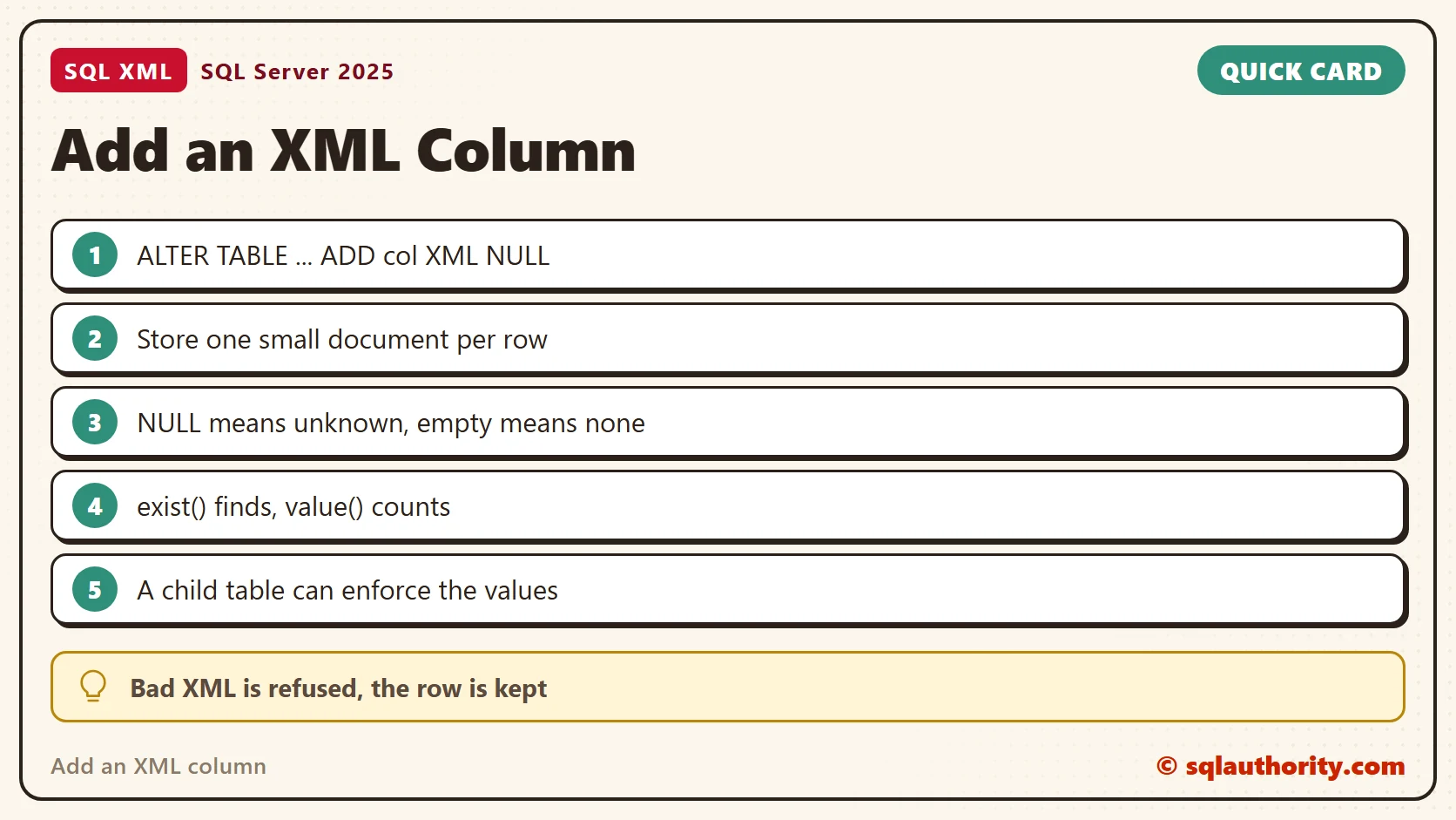Quick reference card: Add an XML column