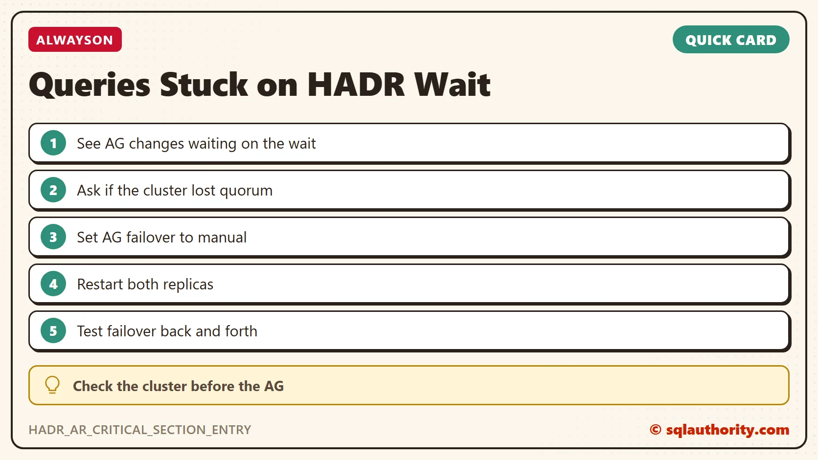 Quick reference card: Queries Stuck on HADR Wait