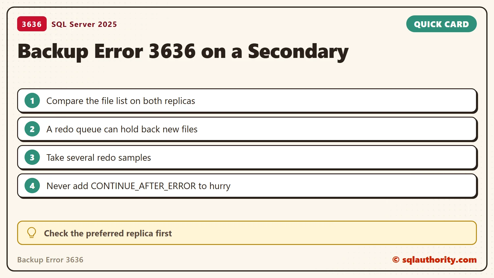 Quick reference card: Backup Error 3636: An Error Occurred While Processing BackupMetadata
