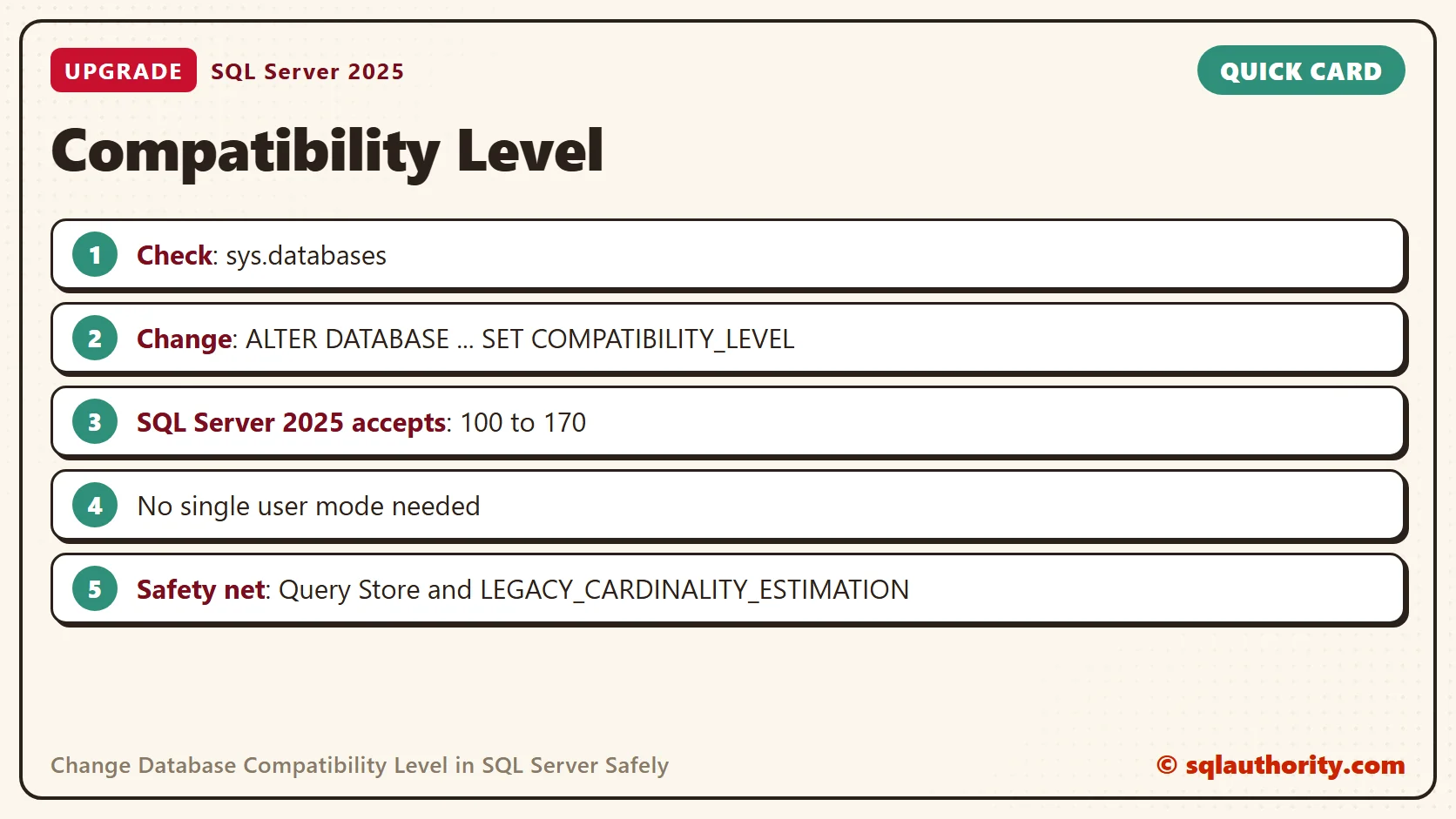 Quick reference card: Compatibility Level