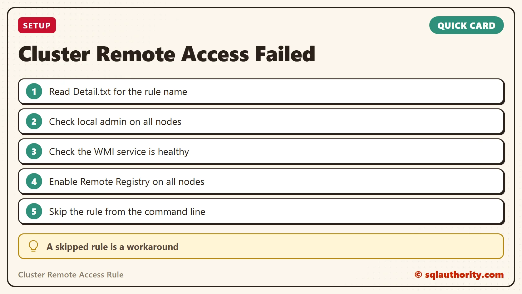 Quick reference card: Cluster Remote Access Failed