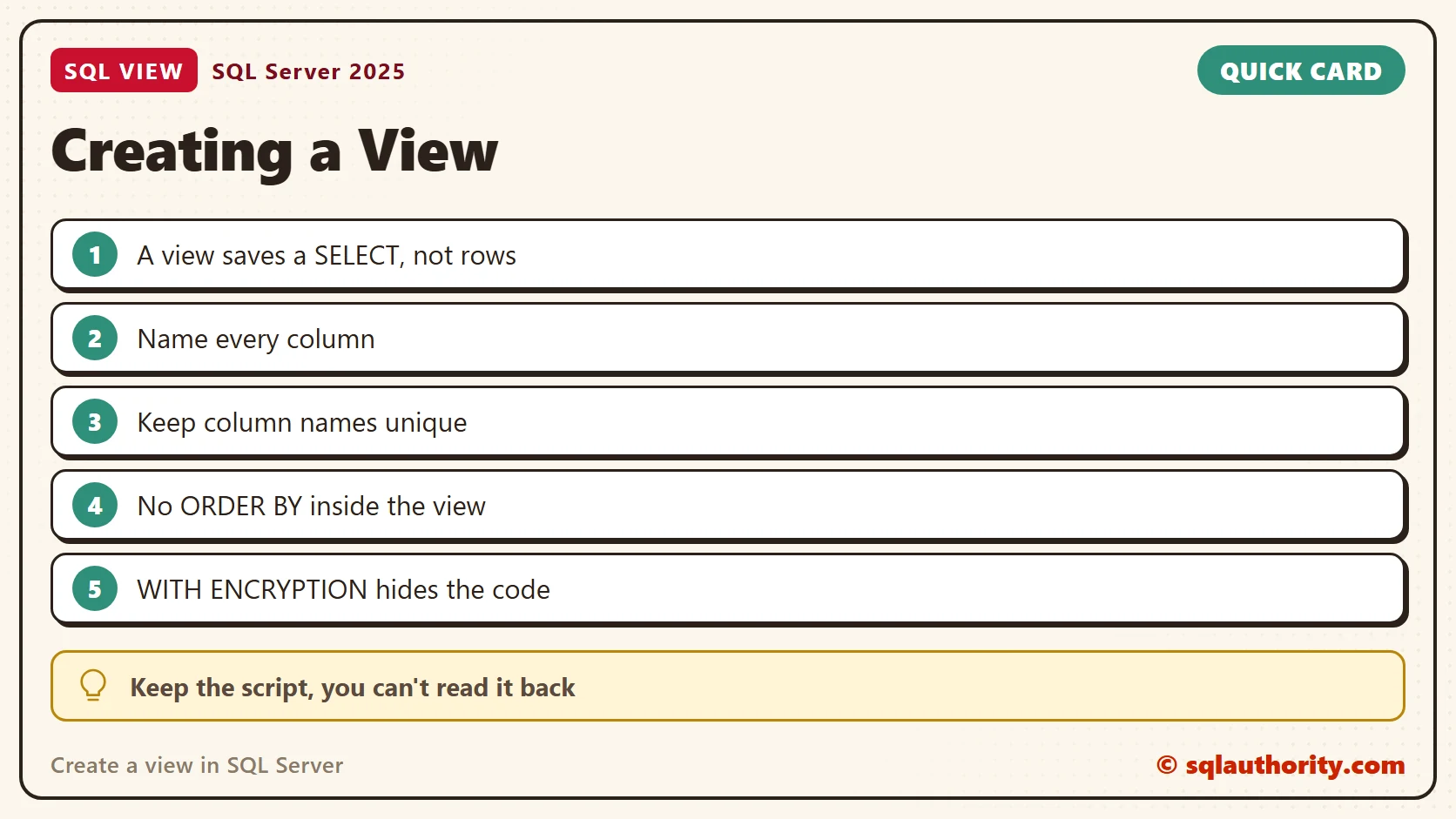 Quick reference card: Create a view in SQL Server