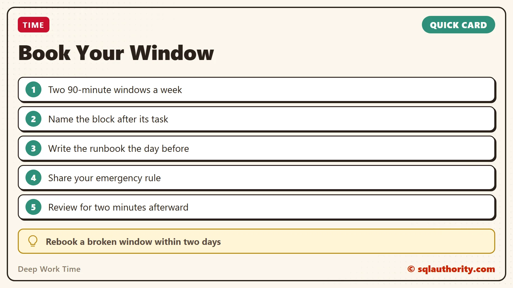 Quick reference card: Deep Work Time: Book It Like a Server Maintenance Window