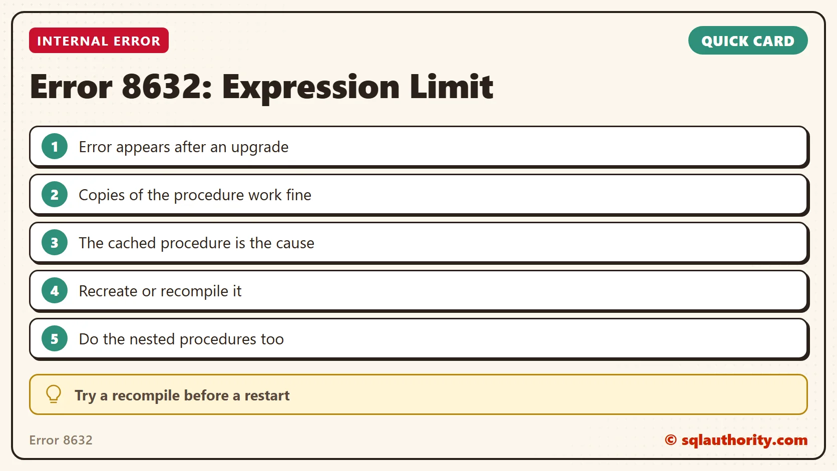 Quick reference card: Error 8632: Expression Limit