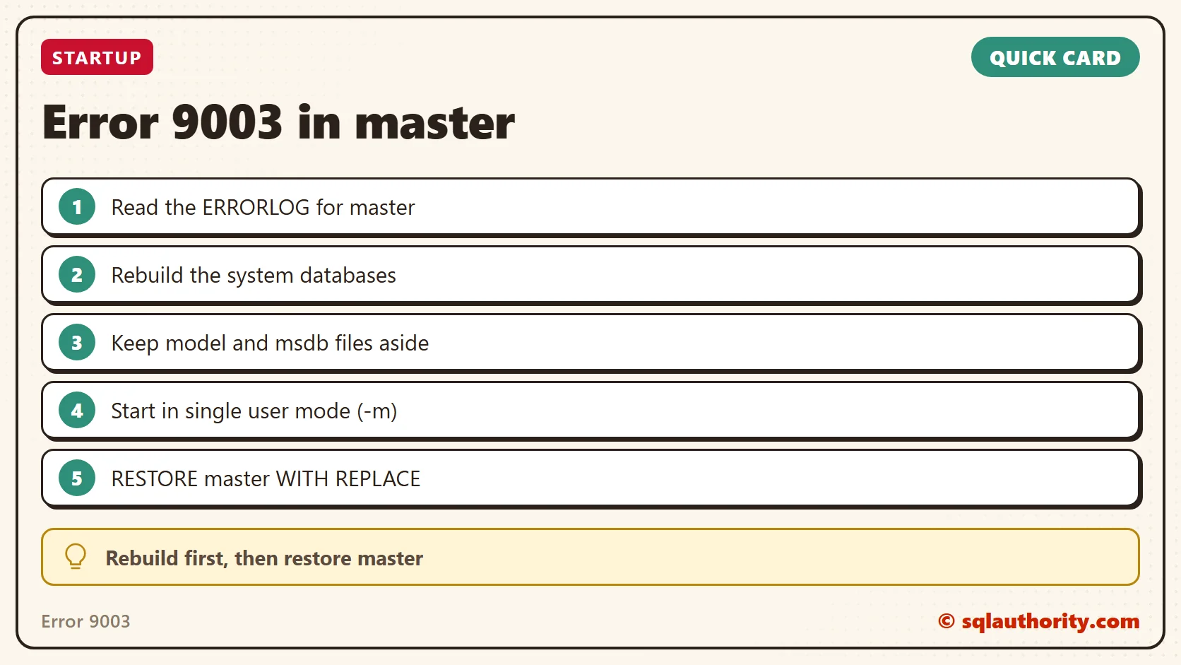 Quick reference card: Error 9003 in master