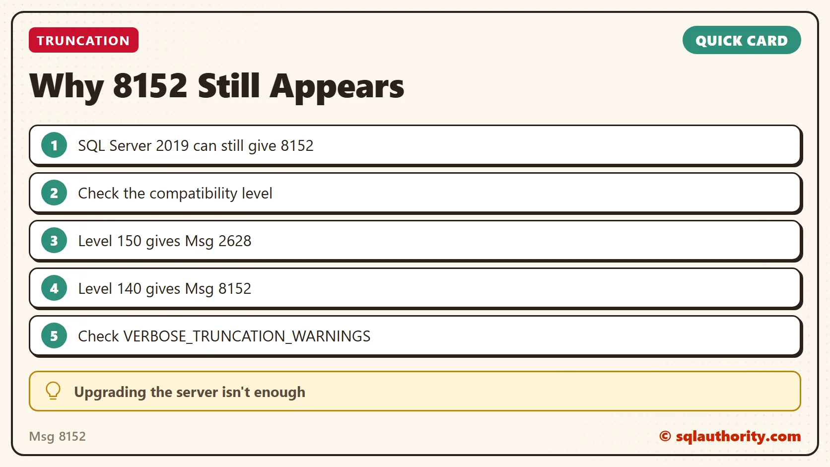 Quick reference card: Why 8152 Still Appears