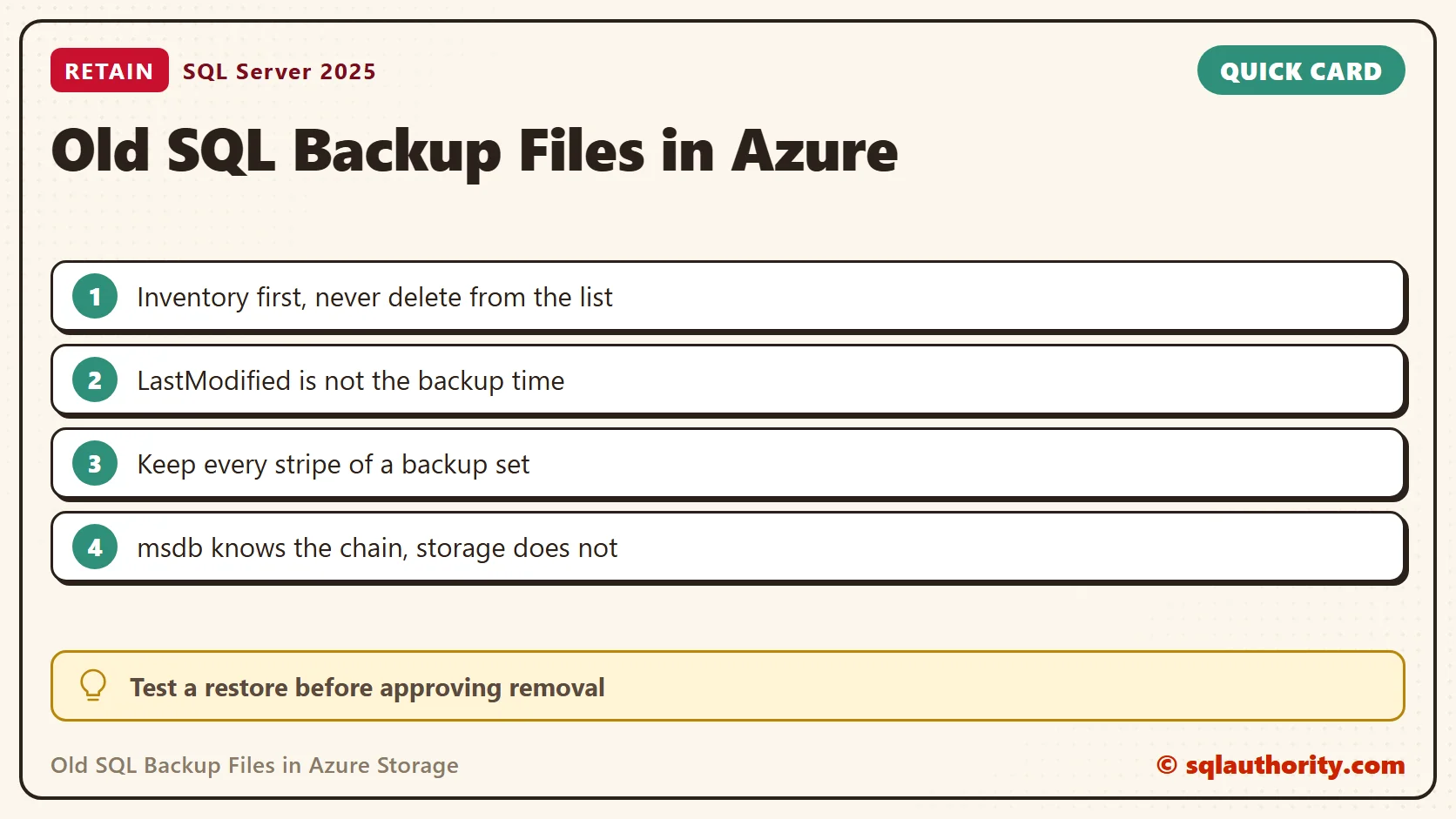Quick reference card: Old SQL Backup Files in Azure Storage: PowerShell Inventory Before You Remove Anything