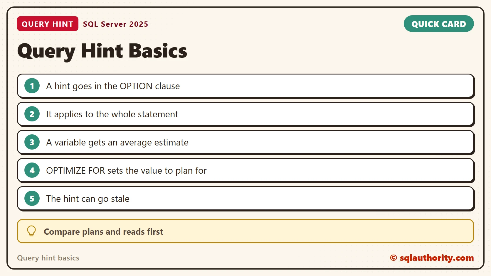 Quick reference card: Query hint basics