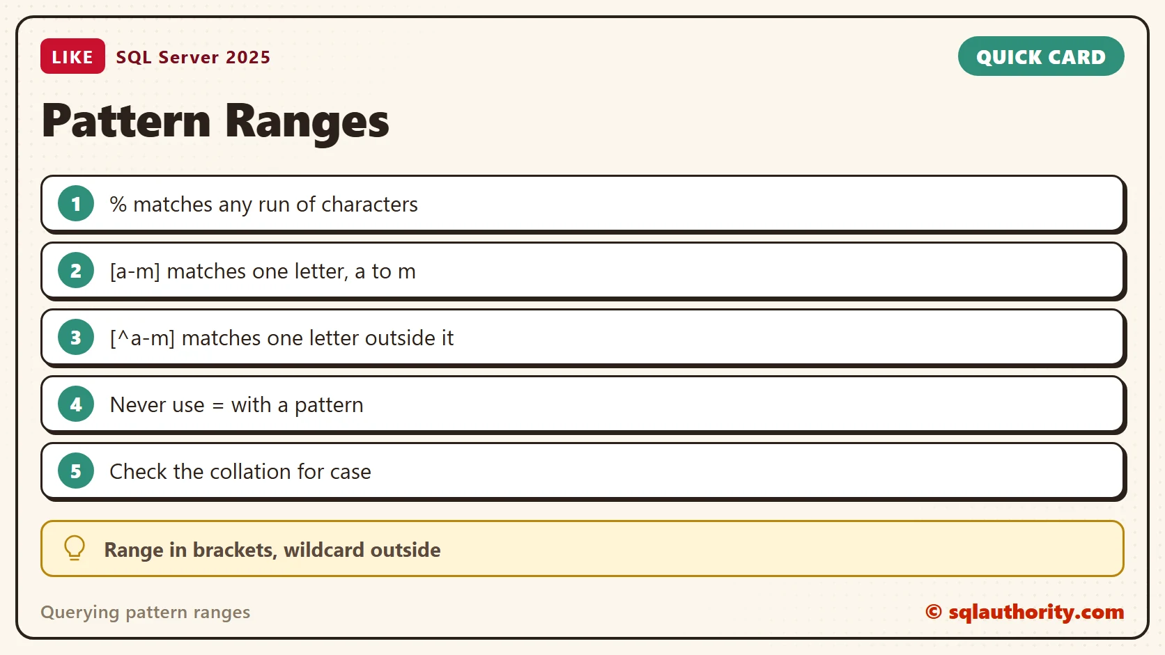 Quick reference card: Querying pattern ranges