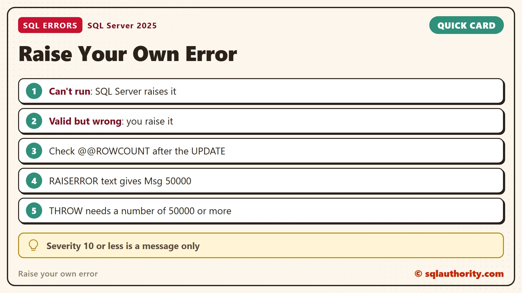 Quick reference card: Raise Your Own Error