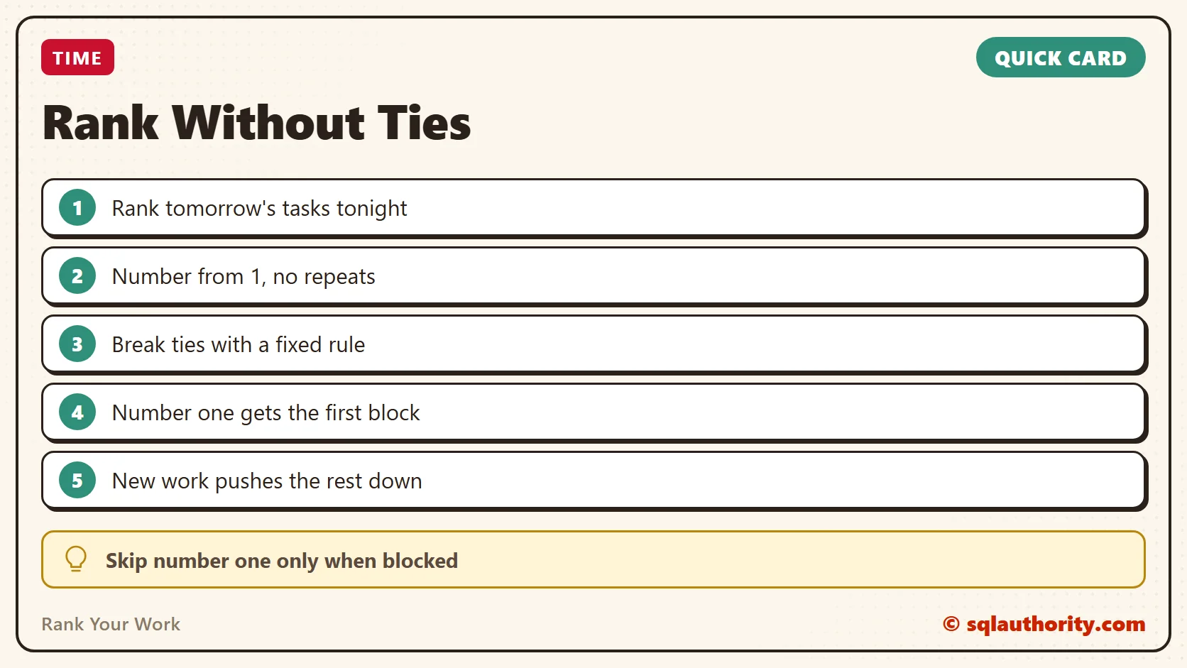 Quick reference card: Rank Your Work: Only One Task Can Be Number One