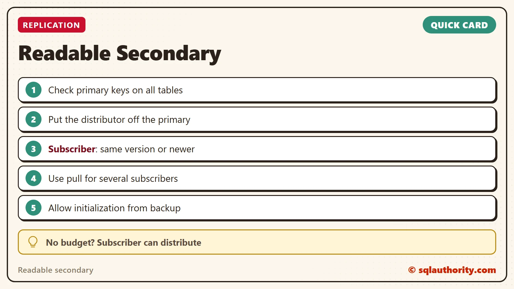 Quick reference card: readable secondary in Standard Edition