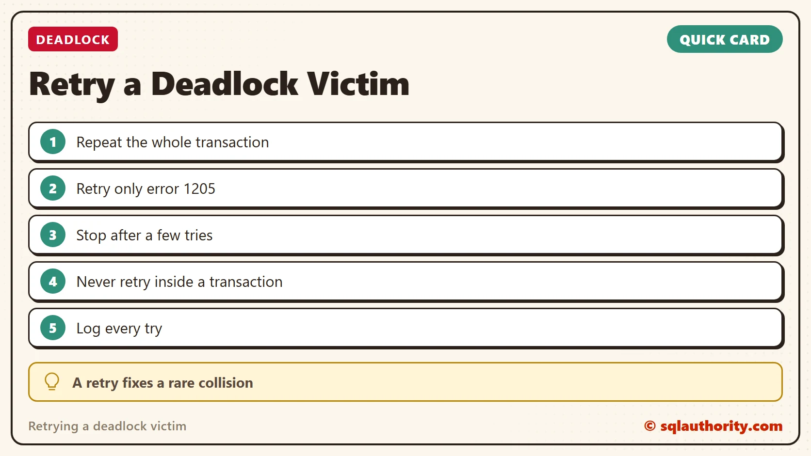 Quick reference card: Retrying a deadlock victim