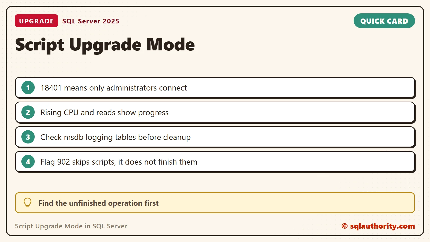Quick reference card: Script Upgrade Mode in SQL Server: Login Failed (Error 18401) While Deleting a Collection Set