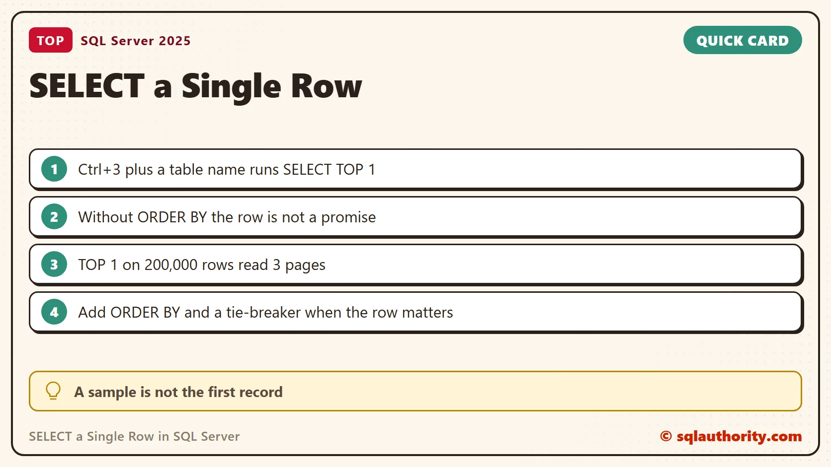 Quick reference card: SELECT a Single Row in SQL Server: SQL in Sixty Seconds #046