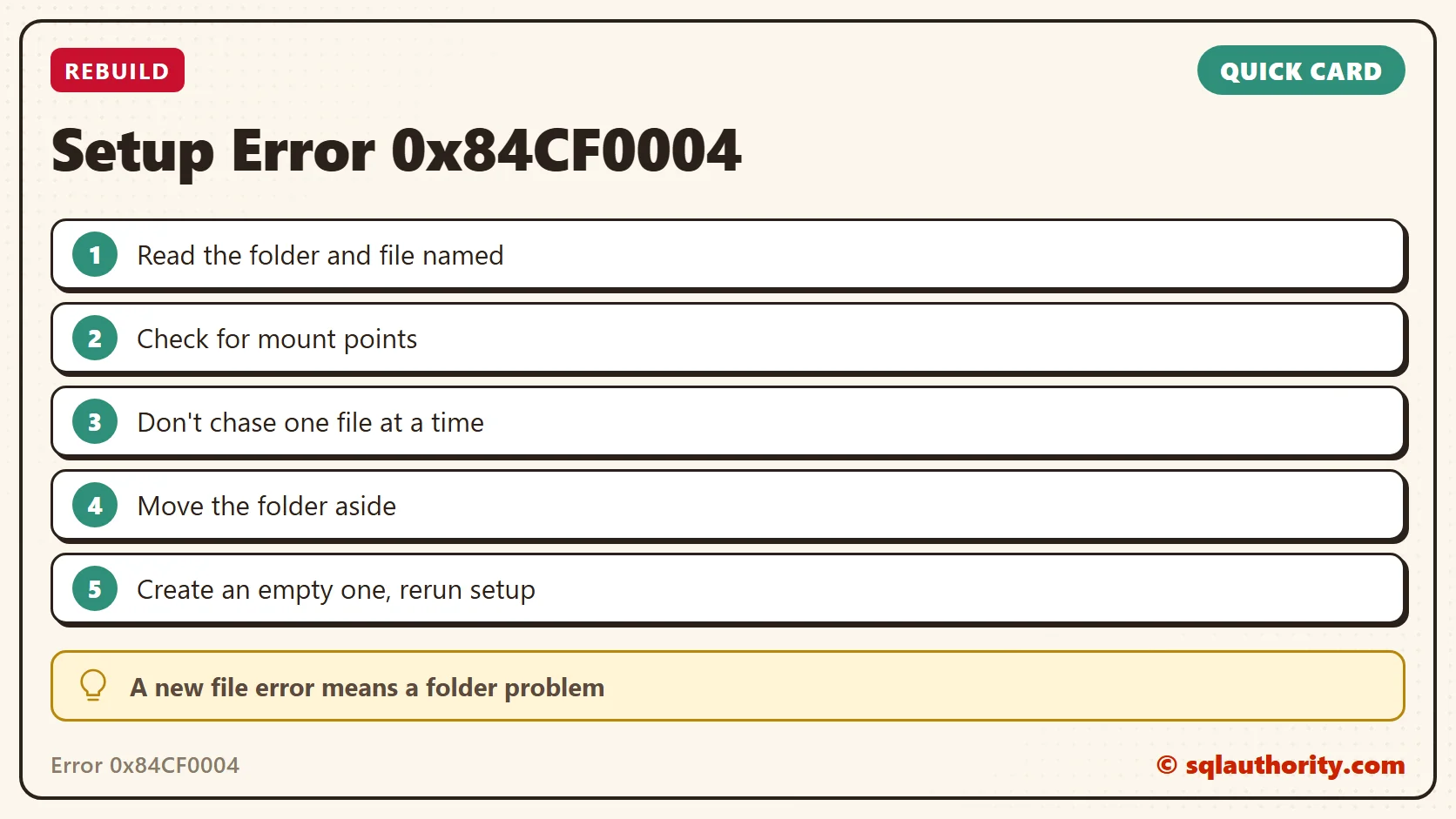 Quick reference card: Setup Error 0x84CF0004