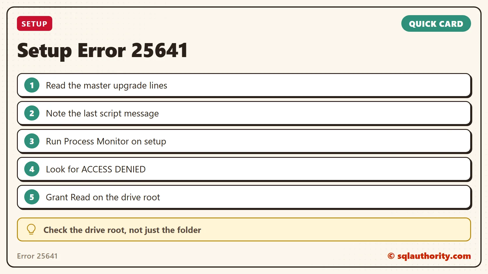 Quick reference card: Setup Error 25641