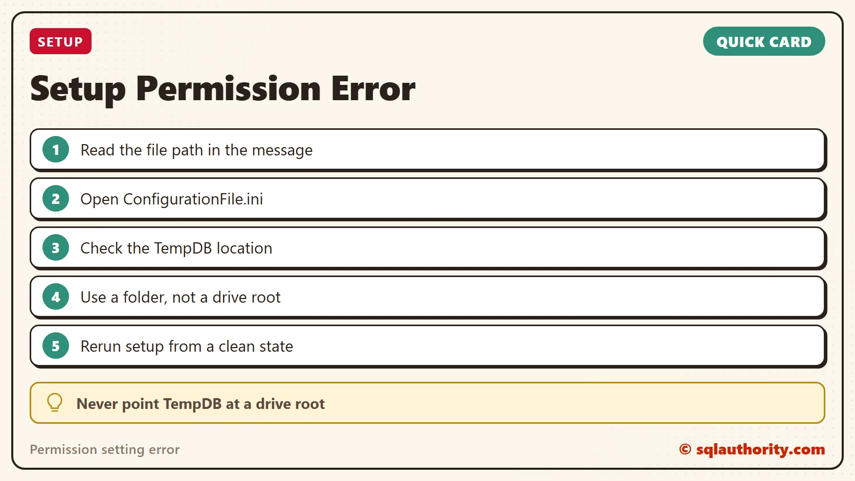 Quick reference card: Setup Permission Error
