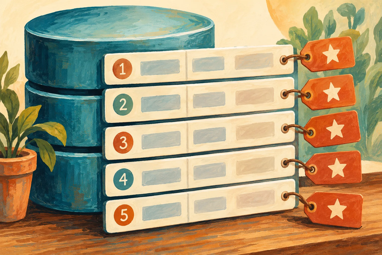 Gouache illustration of numbered database records