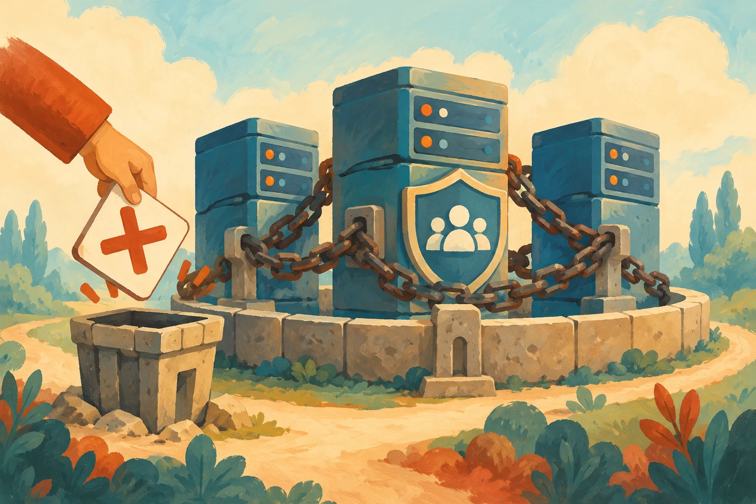 Gouache painting of linked servers protected while a removal request is considered