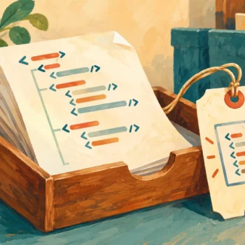 Gouache painting of an XML document beside a matching claim ticket