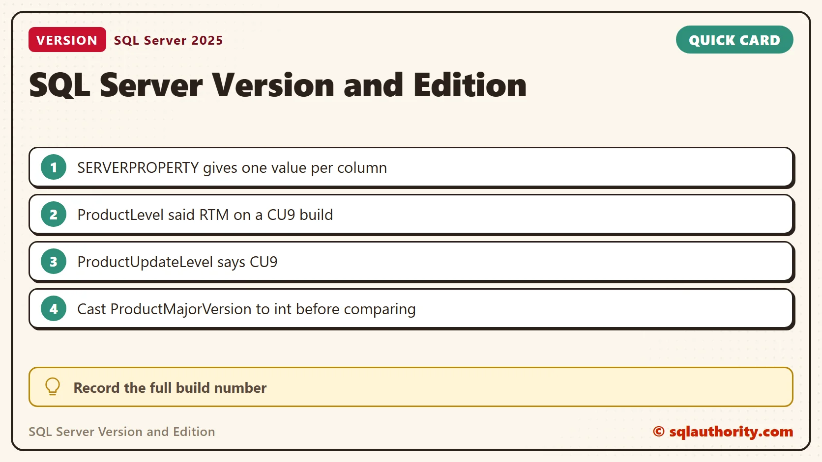 Quick reference card: SQL Server Version and Edition: SQL in Sixty Seconds #043