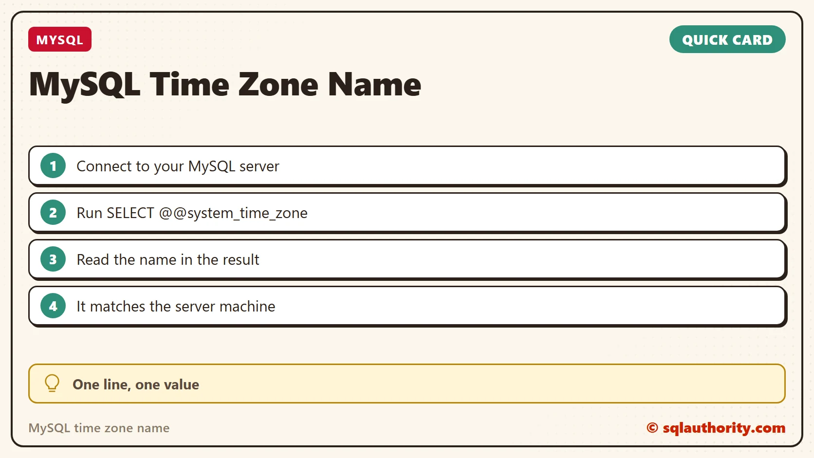 Quick reference card: MySQL time zone name