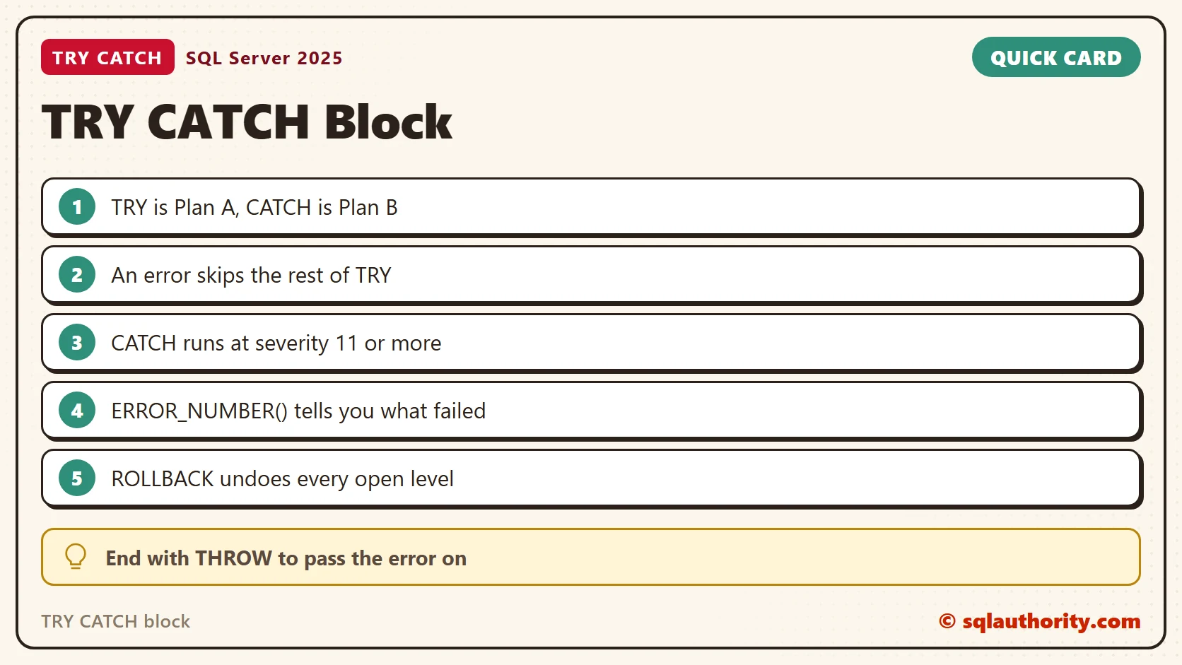 Quick reference card: TRY CATCH Block