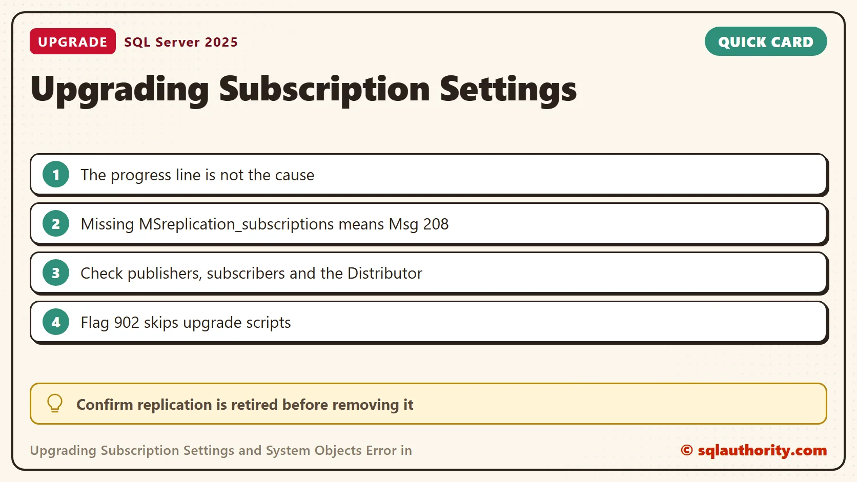 Quick reference card: Upgrading Subscription Settings and System Objects Error in SQL Server Upgrade