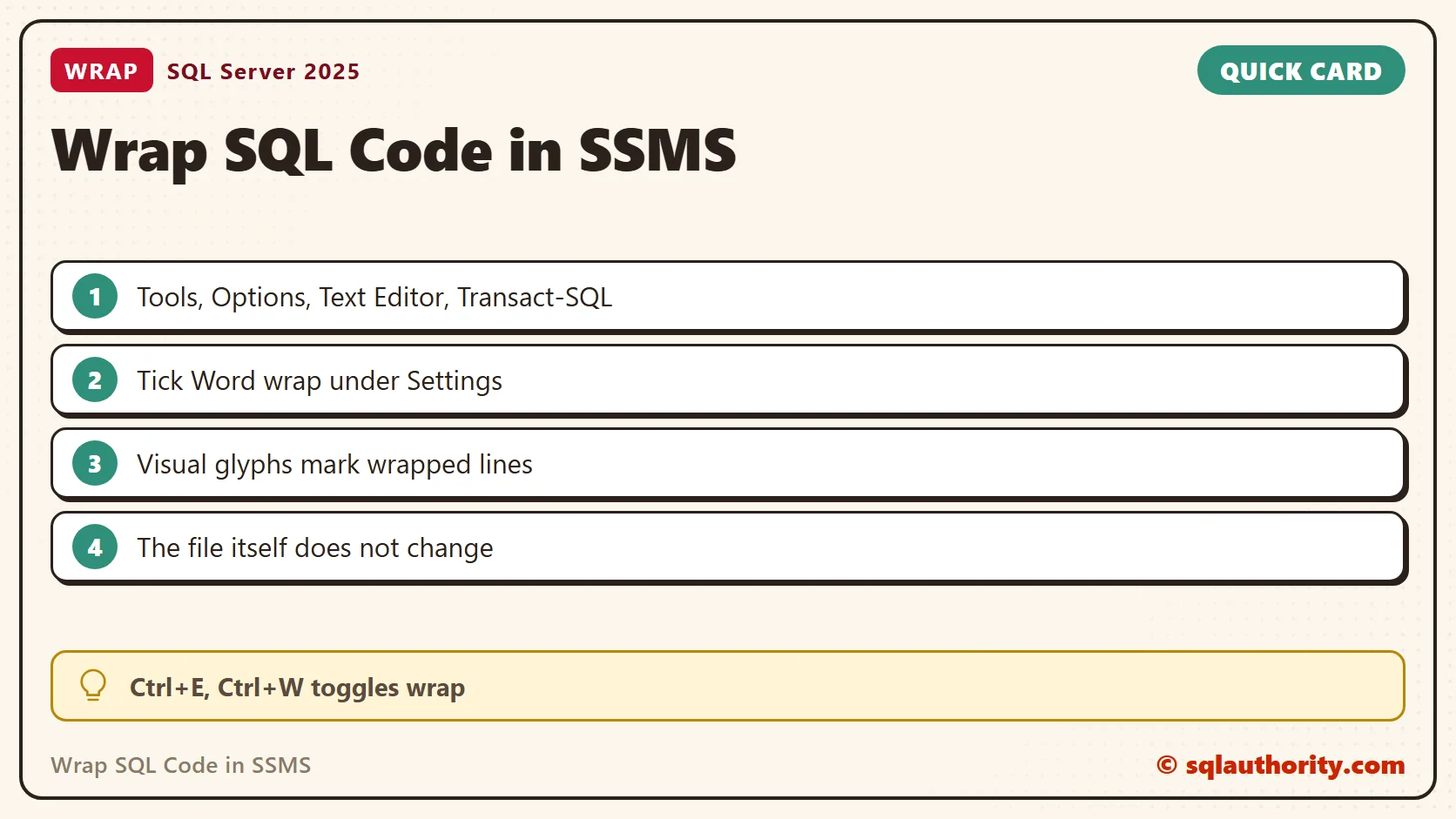 Quick reference card: Wrap SQL Code in SSMS: SQL in Sixty Seconds #038