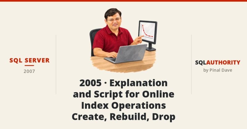 SQL SERVER - 2005 - Explanation and Script for Online Index Operations - Create, Rebuild, Drop