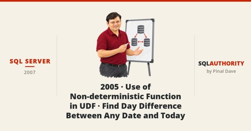 SQL SERVER - 2005 - Use of Non-deterministic Function in UDF - Find Day Difference Between Any Date and Today