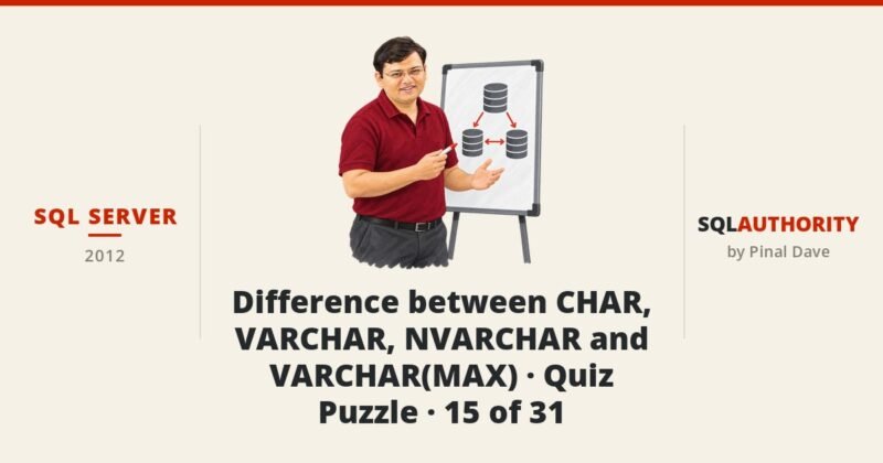 SQL SERVER - Difference between CHAR, VARCHAR, NVARCHAR and VARCHAR(MAX) - Quiz - Puzzle - 15 of 31