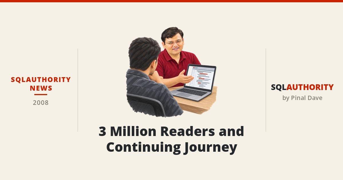 SQLAuthority News - 3 Million Readers and Continuing Journey