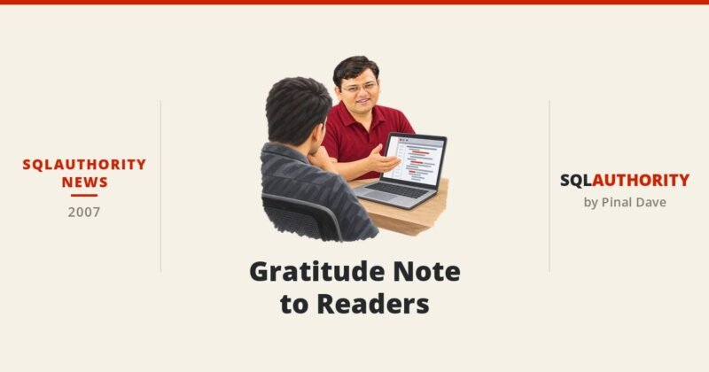SQLAuthority.com 100th Post - Gratitude Note to Readers