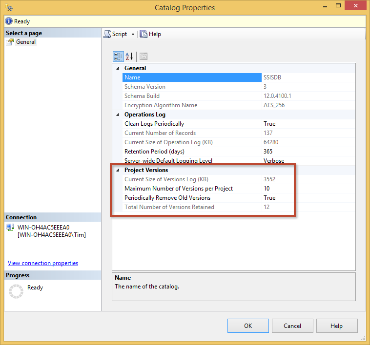 Catalog Properties Tool Window.