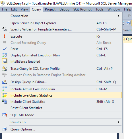 Live Query Statistics Tool Window.