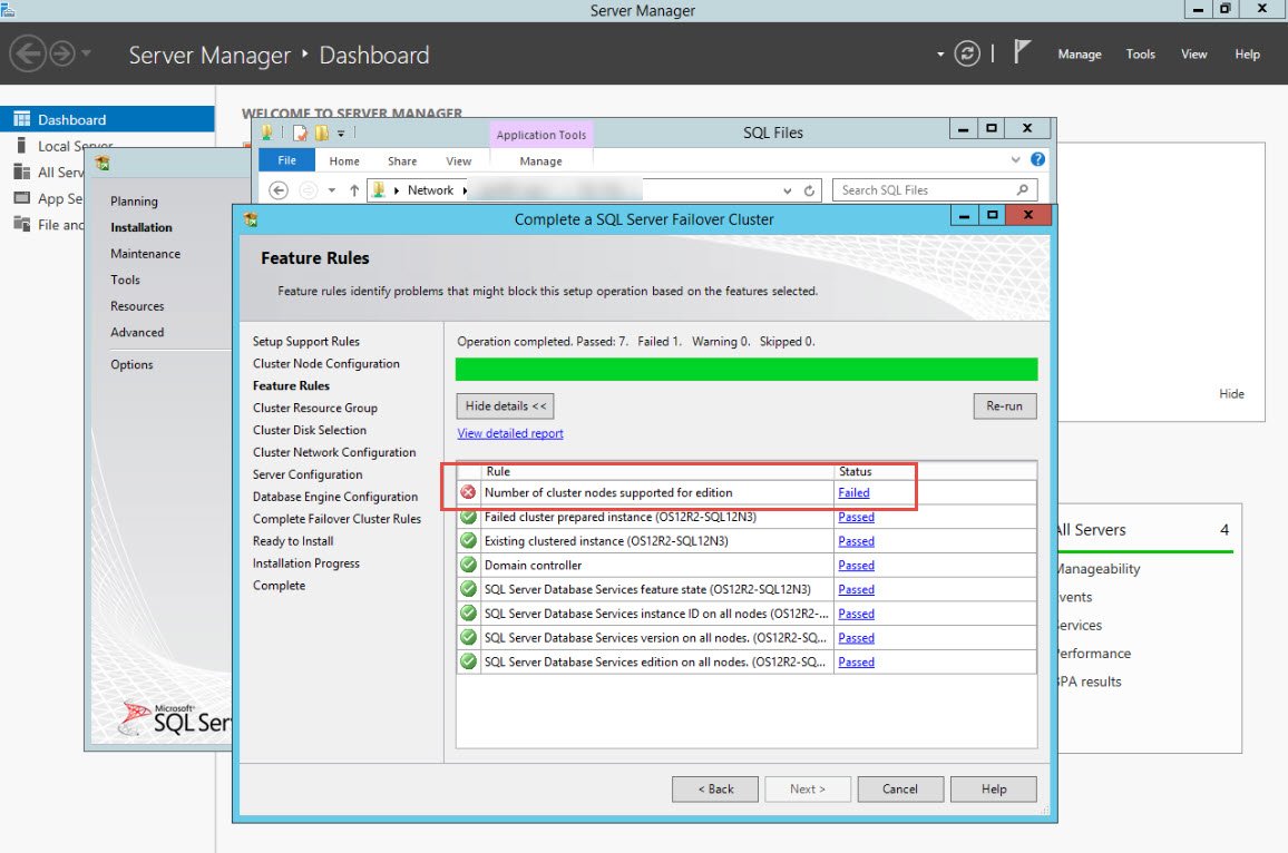 SQL Server failover cluster nodes not supported.