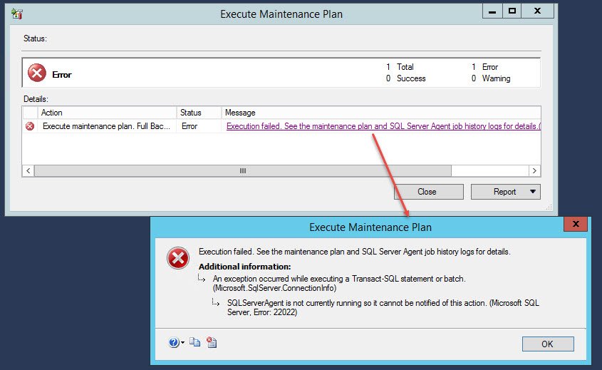 Error in Execute Maintenance Plan.