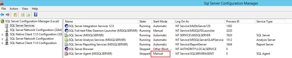 SQL Server agent is not running.