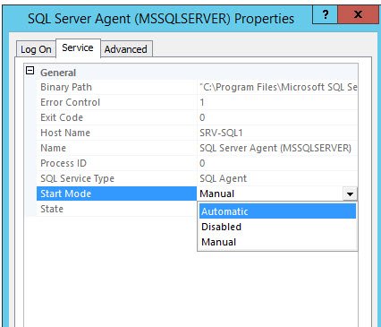 SQL Server Agent Manual Start Mode.