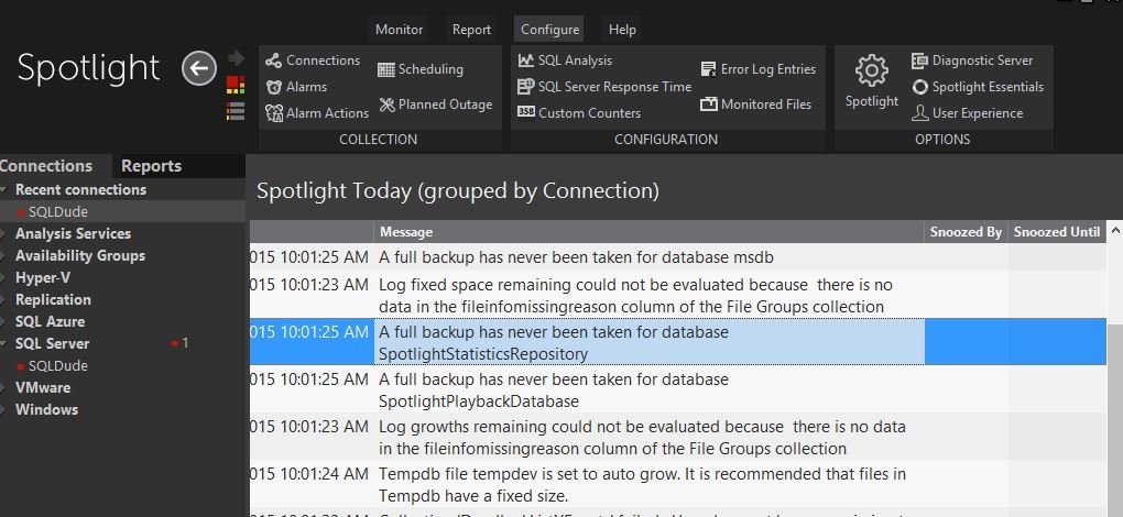 Spotlight log entries window.