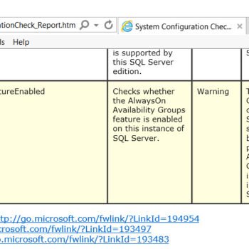 SQL Server Availability Groups warning.