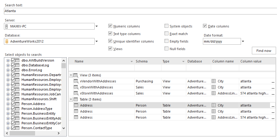 Tool window with database dependency information.