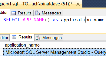 Tool window showing query with app name function.