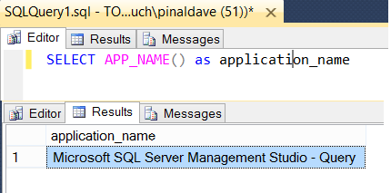 Tool window showing query with app name function.